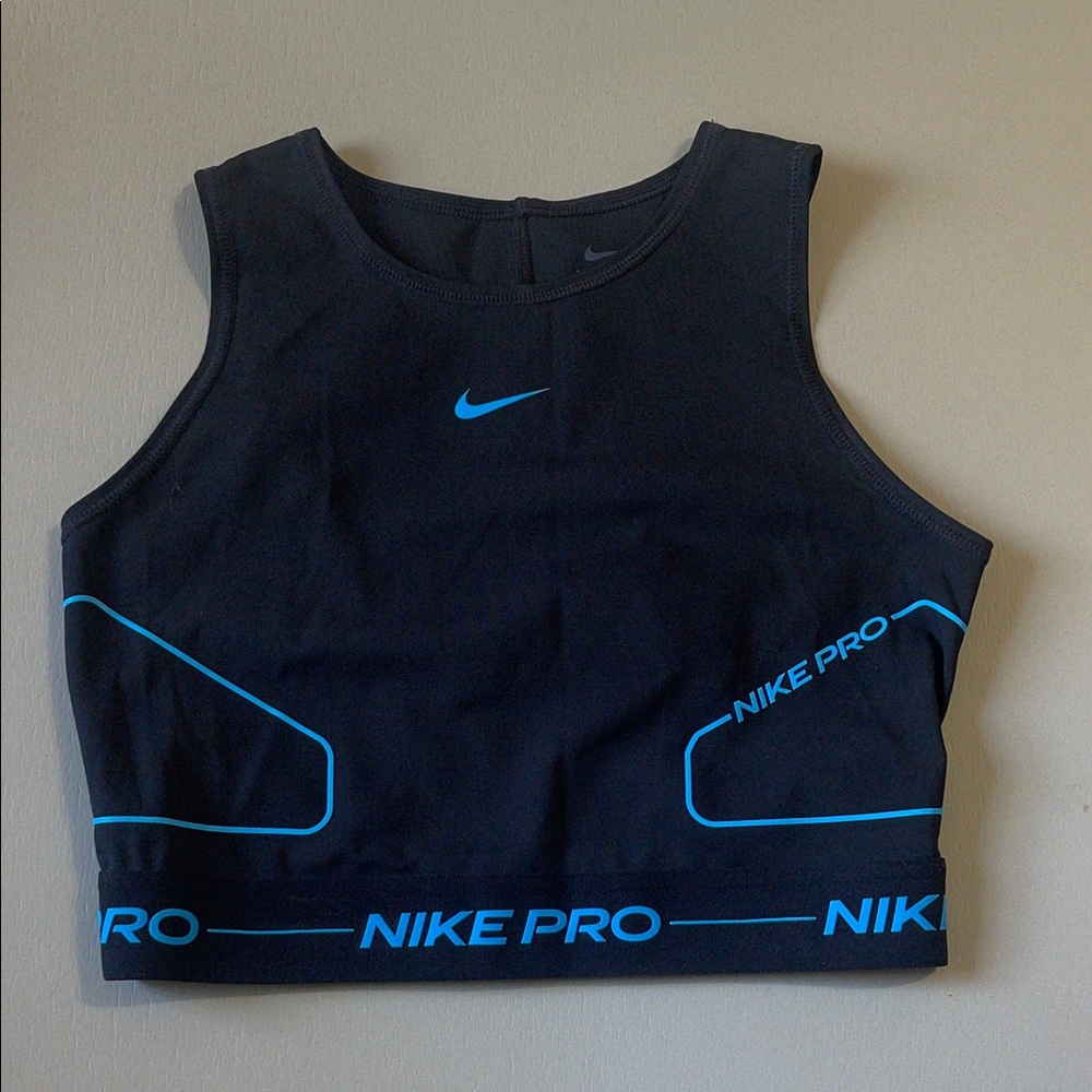 Nike Pro Black Sports Bra with Blue Accents